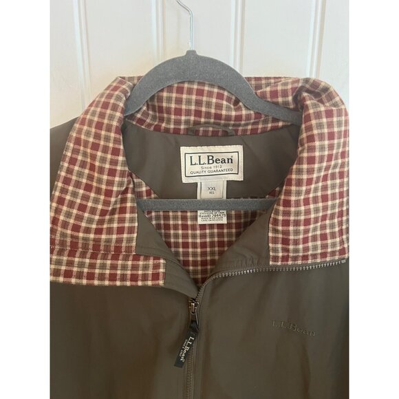 Vintage LL Bean Olive Green Nylon Jacket Plaid Flannel Full Zip Men's Size XXL - Picture 2 of 6